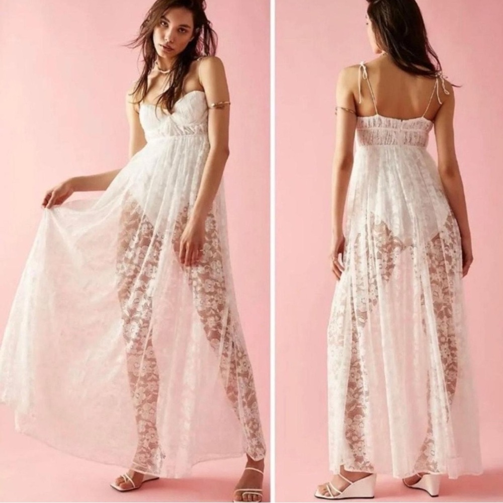 For‎ Love & Lemons $260 Lorena Maxi Dress White Lace Ethereal Fairy